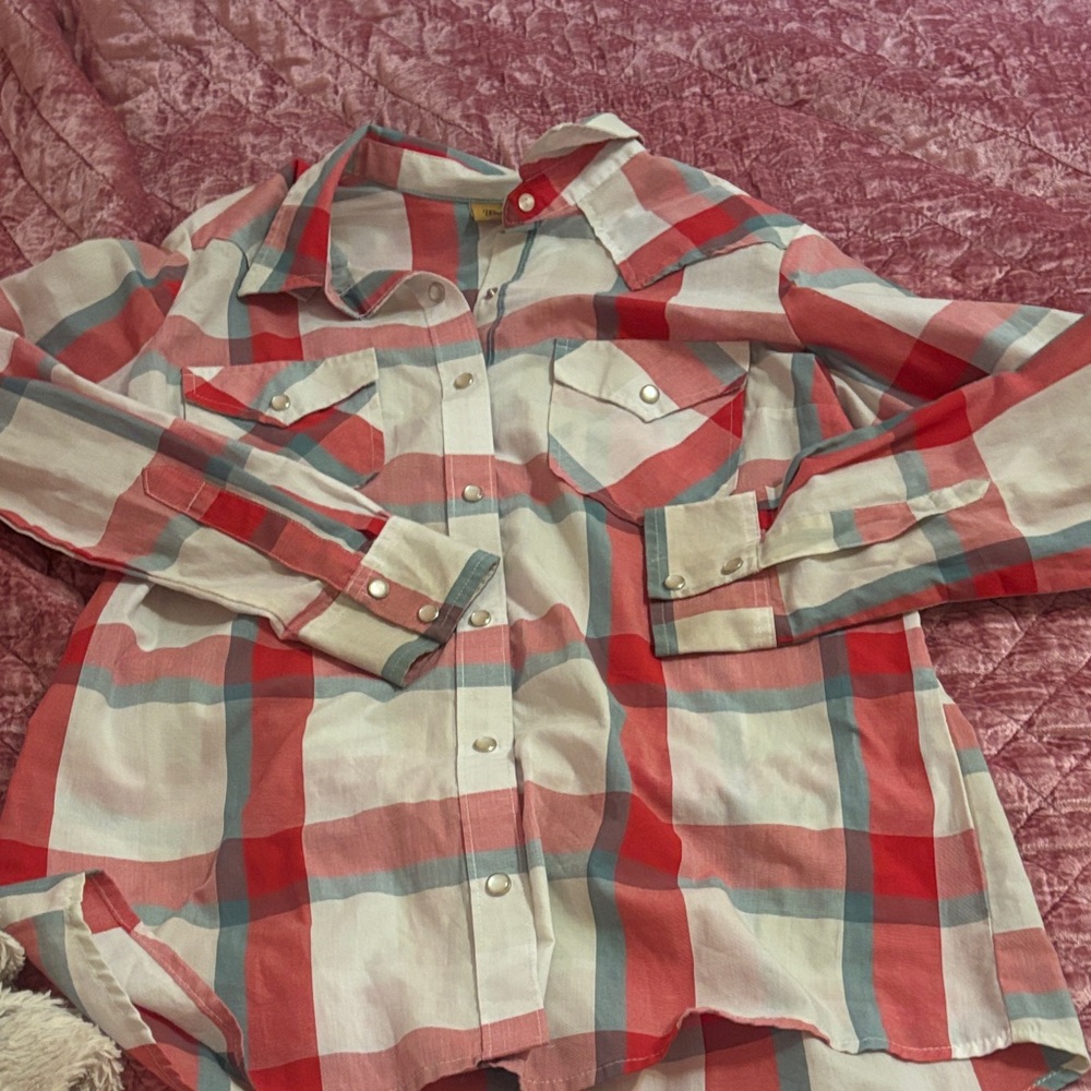 Wrangler Button Down Shirt in Red and Gray Plaid